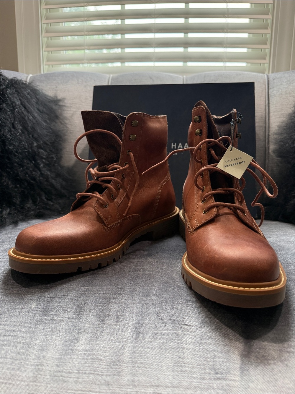 Cole Haan Men's Brown Leather Lace-Up Boots - Picture 2 of 8